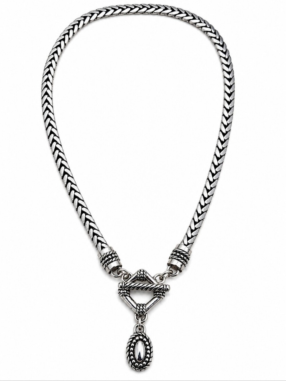 Vintage Brighton Silver Chunky Chain Necklace w/ Iridescent Pendant